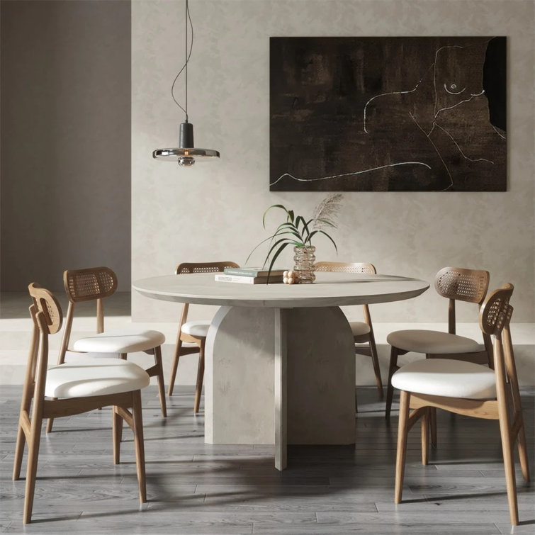 39" Modern Round Dining Table for 4 Wood Tabletop Pedestal Base