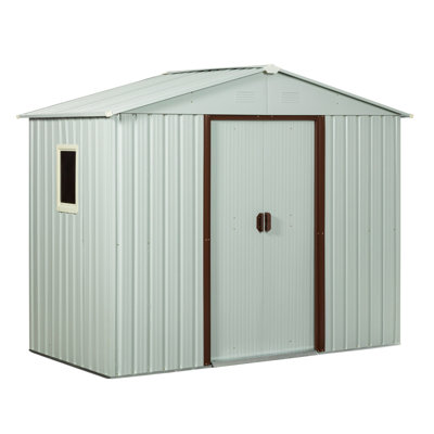 Remise de rangement en métal 6 pi x 5 pi, blanche avec fondation et panneaux de corrosion -
