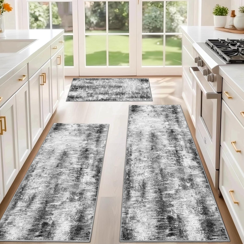Non-Slip Kitchen Rug, Rectangle 0'11" x 1'8", Black