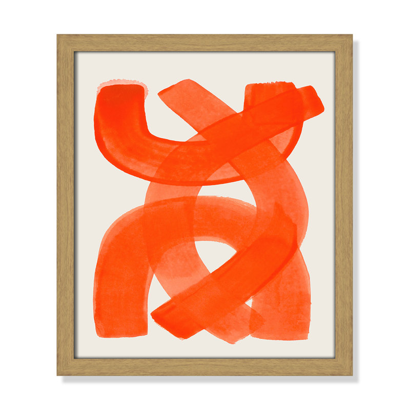 «Orange Strokes Print» par Haniff, Natural Woodgrain, L 13 po x H 15 po, Framed Print