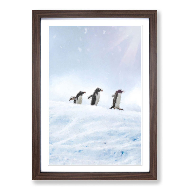 Three Penguins in the Antarctica - Picture Frame Graphic Art Print on MDF, Walnut, 91cm H x 60cm W x 2cm D
