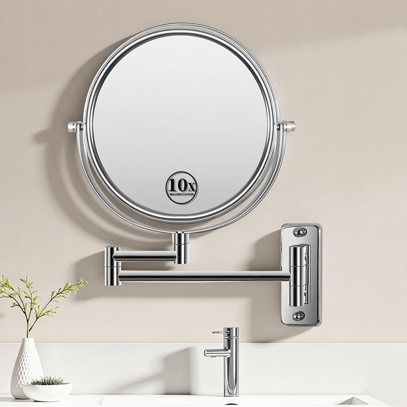 Miroir de maquillage mural 8 po avec miroir de maquillage grossissant 1X / 10X, Chrome