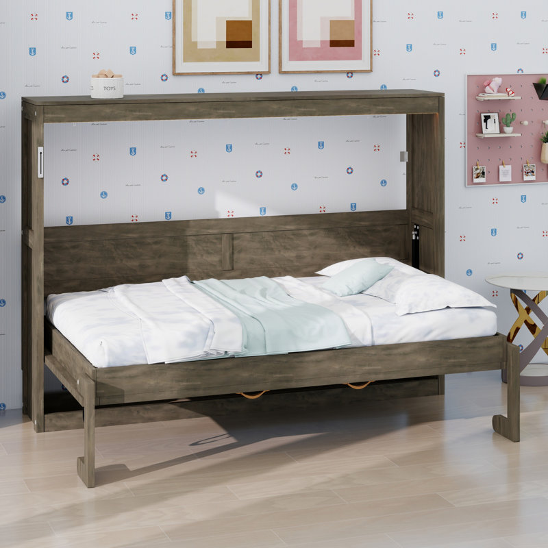 Lit escamotable avec mécanisme de pliage, lit escamotable mural pour petits espaces, Grand lit, Brun