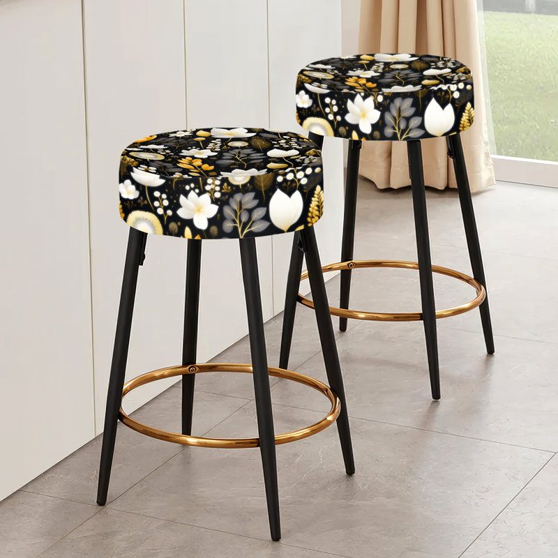 Ensemble de 2 tabourets de bar floraux noirs et blancs Tranquil
