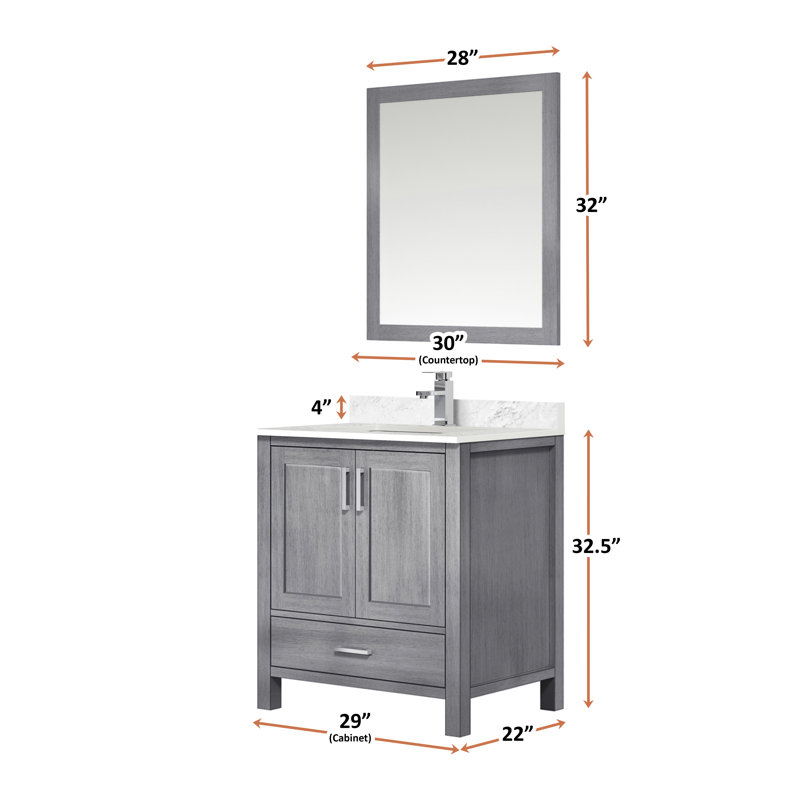 Jacques 30" Distressed Grey Solid Birch Bathroom Vanity