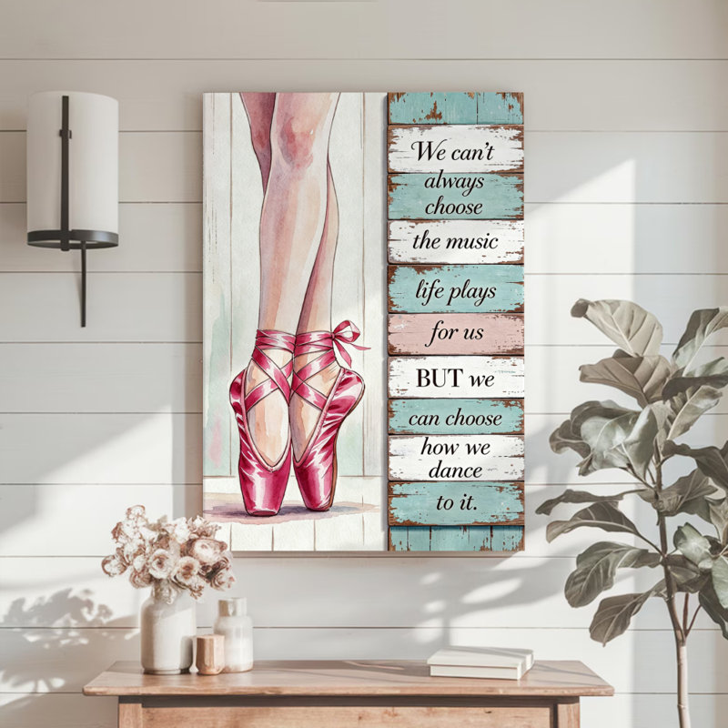 Tableau aquarelle sur toile représentant des pointes de ballet, 61 x 91 cm, impression sur châssis, rose et blanc, idéal pour une chambre, un studio de danse ou un dressing.