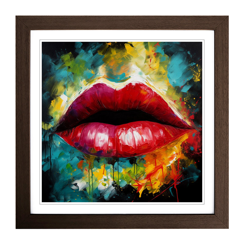 Lips Abstract Expressionism No.1 - Framed Print, Walnut