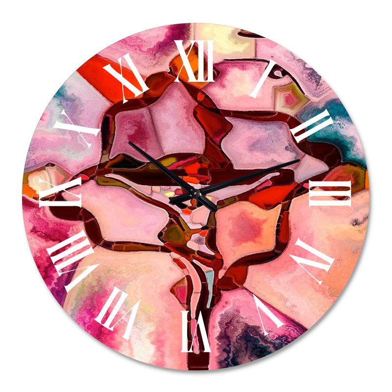 Vitrail en rose foncé et rouge - horloge murale moderne, Grand