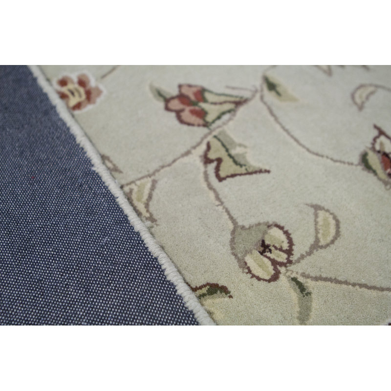 Hand-Knotted High-Quality Light Green and Ivory Area Rug