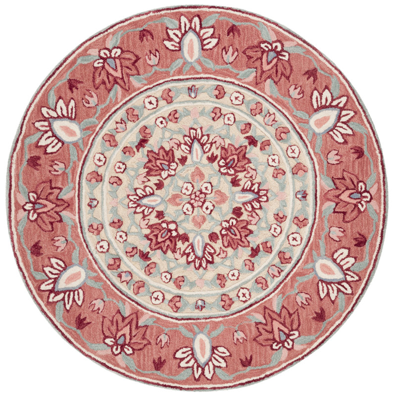 Tapis floral en laine touffeté à la main Eatonville, Rond 7 pi