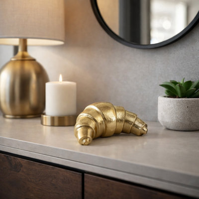 Modern Metal Croissant Sculpture for Home Decor - Decorative Object Accent for Decorations for Living Room Styling or Coffee Table Display - 7", Gold