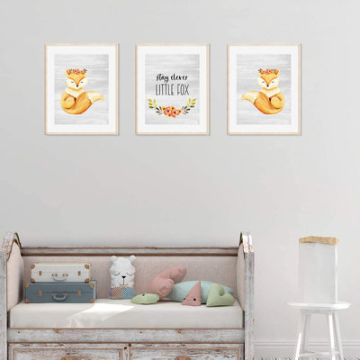 « floral roses restez astucieux little fox », ensemble de 3 pièces imprimées sur papier Cresthaven