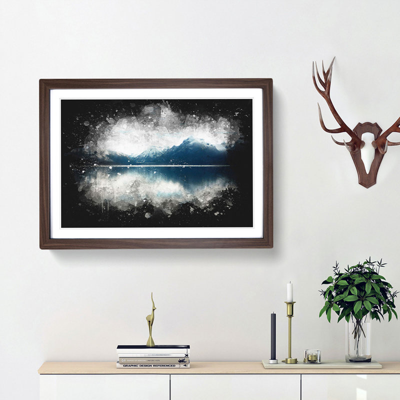 Lake Mcdonald Montana Paint Splash - Picture Frame Graphic Art, Walnut Framed, 62cm H x 87cm W x 2cm D