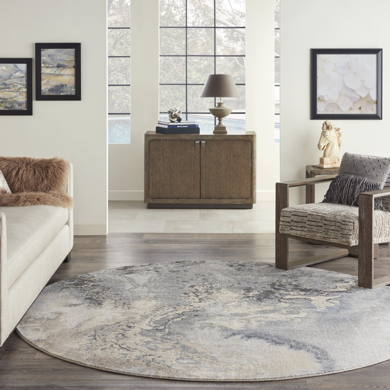 Tapis gris contemporain Ashli, Rond 7 pi 10 po