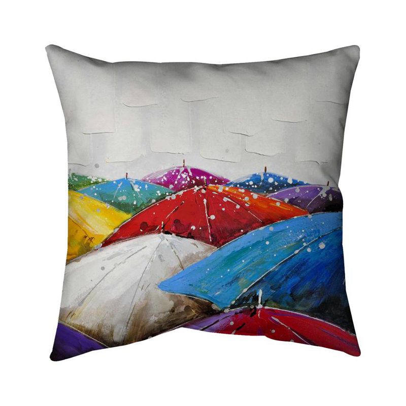 Colorful umbrellas - 26"x26" Throw pillow - Poly twill - Print on demand, White/Blue/Red