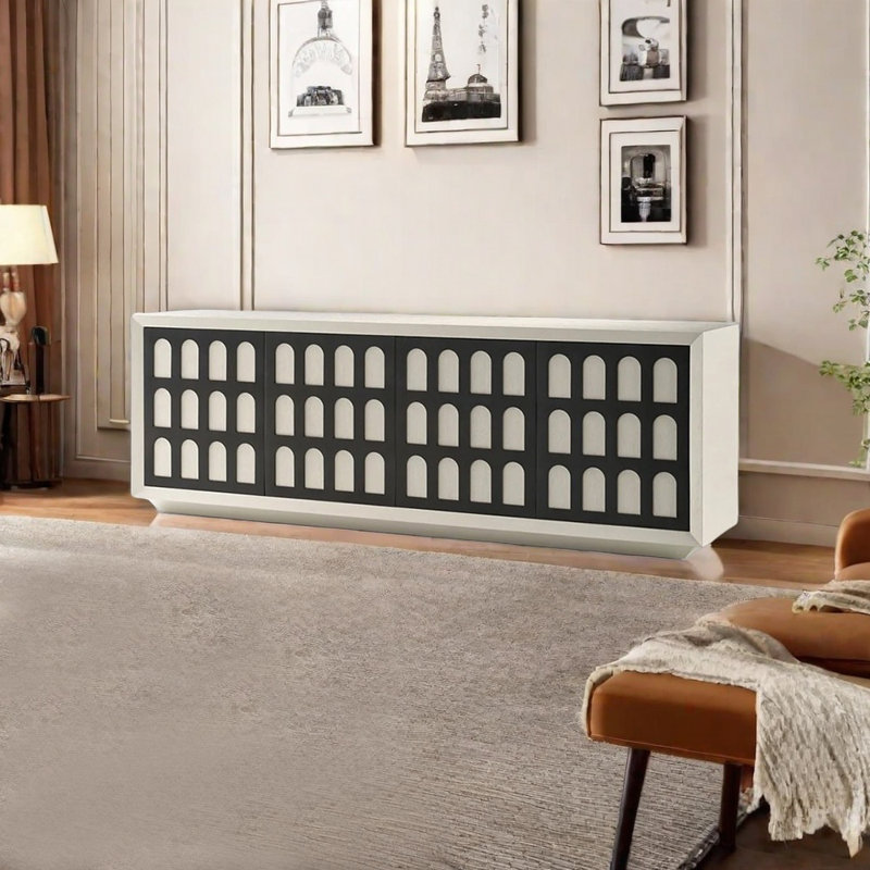 French style solid wood frame TV stand, Black/White