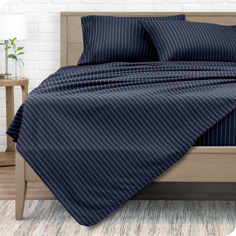 Midnight Pinstripe Queen Microfiber Deep Pocket Sheet Set