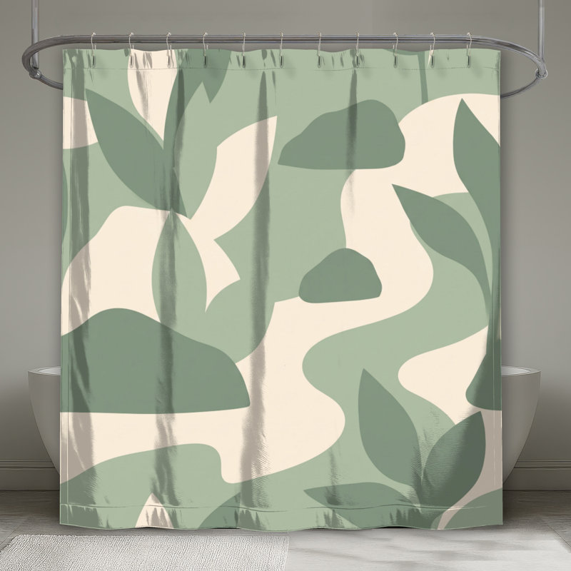Camouflage Leaf Shapes Shower Curtains Extra Long, 70in W x 72in H, Light Olive Sage