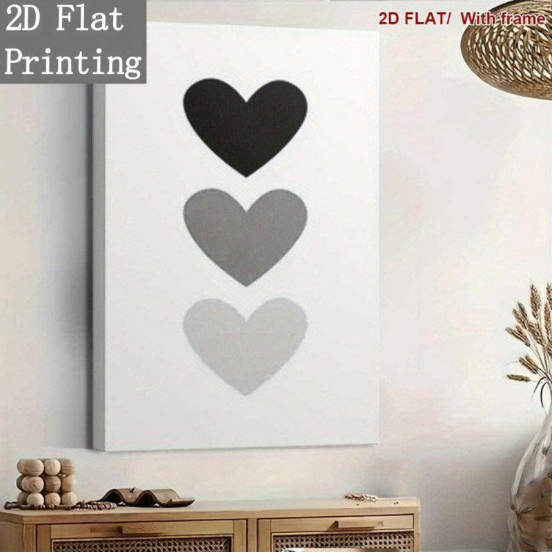Impression sur toile Calm Minimalist Black Grey Heart - Urban Studio, 30 x 20 pouces (75 x 50 x 2 cm)