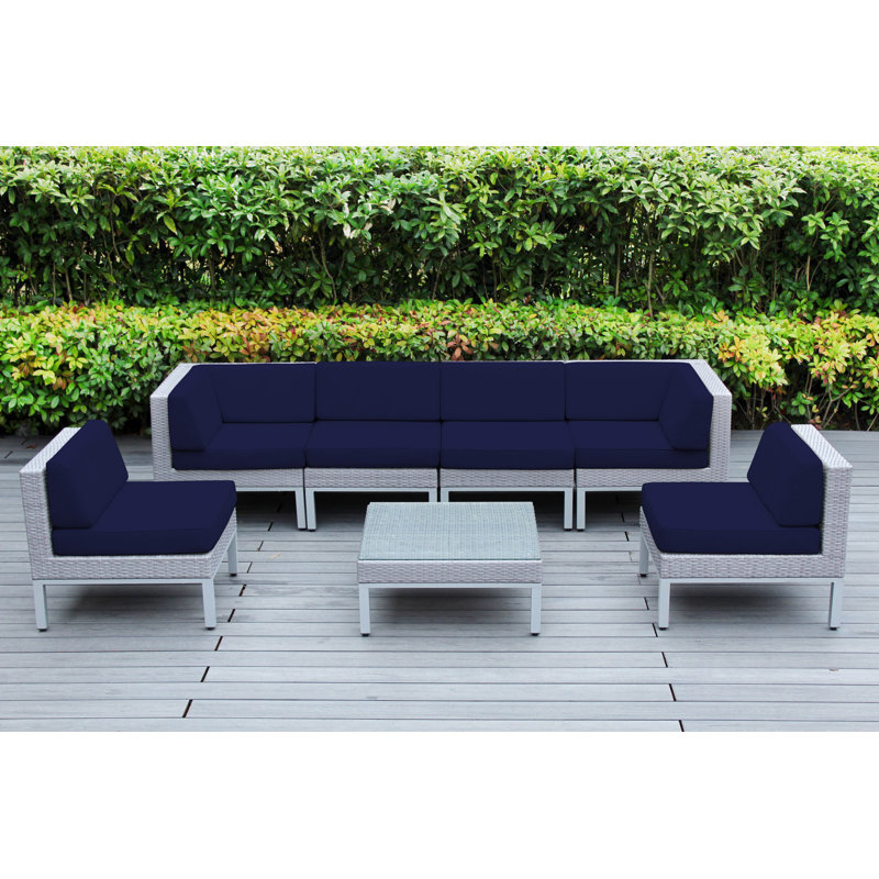 Ravshan 6 - Person Patio Conversation Set with Cushions, Sunbrella Navy, Gray