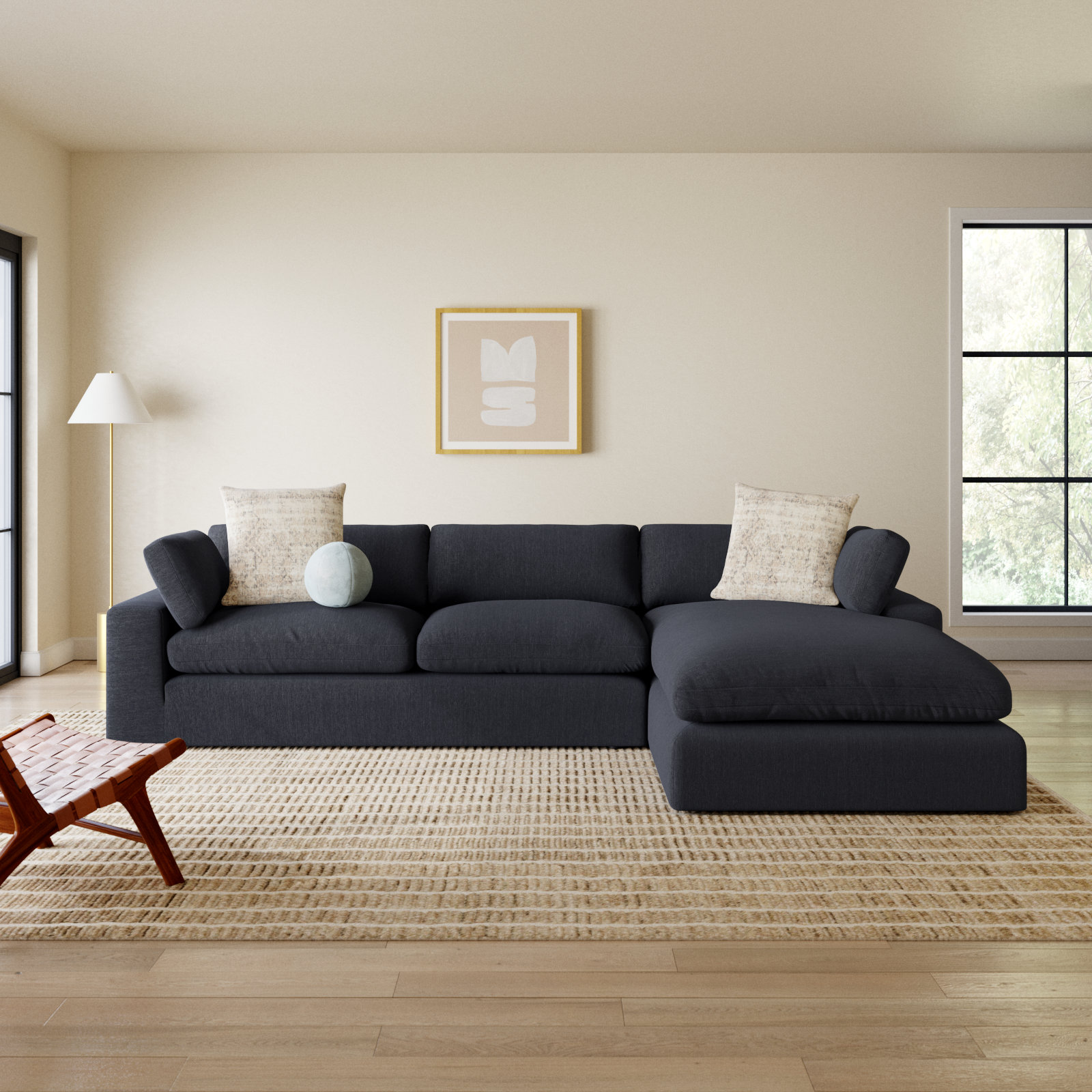 Asher Sofa and Chaise, Peyton Dark Slate Gray Pepper Canvas, Right Hand Facing