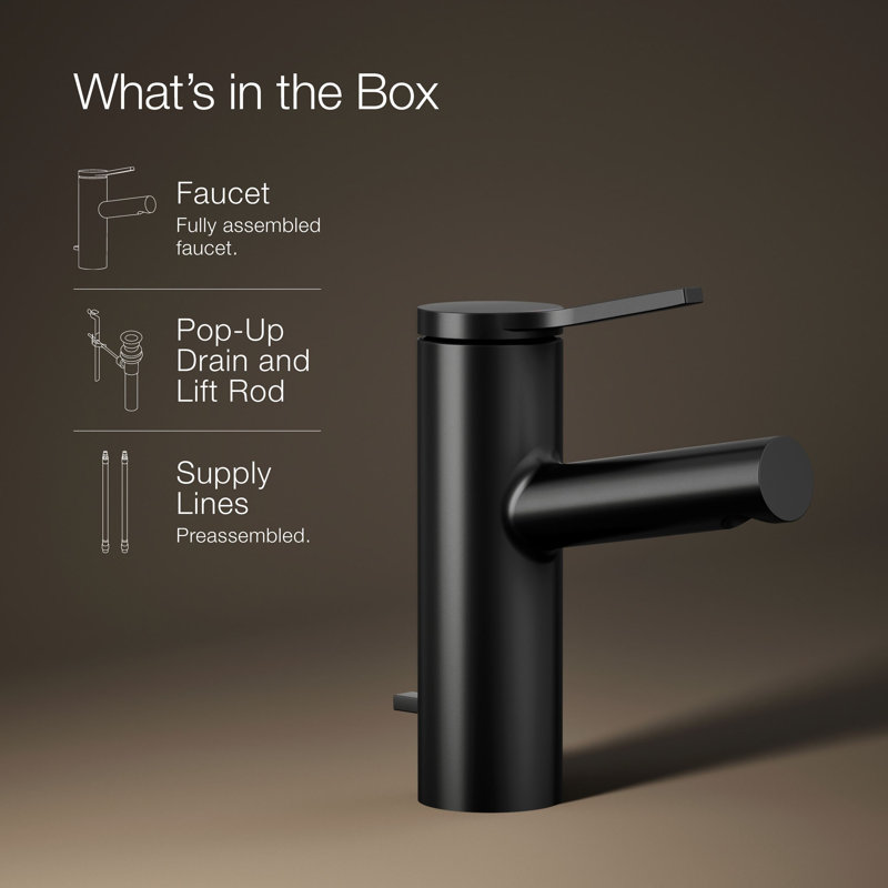 Kohler Elate Single-Handle Bathroom Faucet with Pop-Up Drain Assembly, One Hole Bathroom Sink Faucet, 1.2 gpm, Matte Black