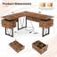  Bureau d'ordinateur 59 po en forme de L avec station de recharge en coin, structure en métal robuste