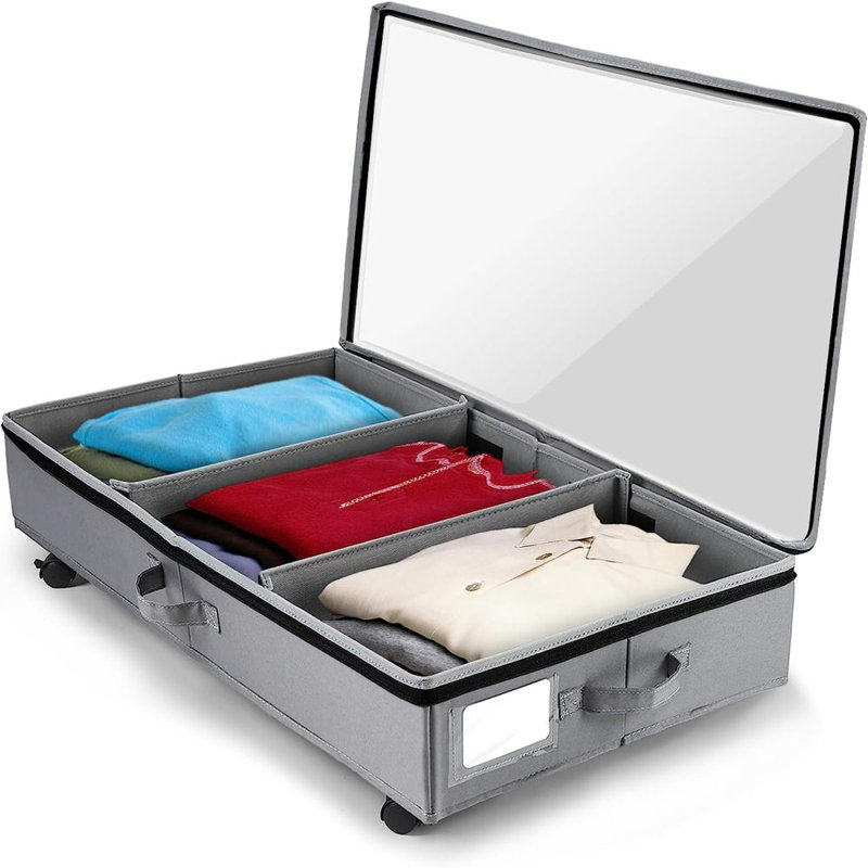 Under Bed Storage with Wheels and Clear Window Underbed Storage Bins Containers 3 Handles and Label Clothes Storage