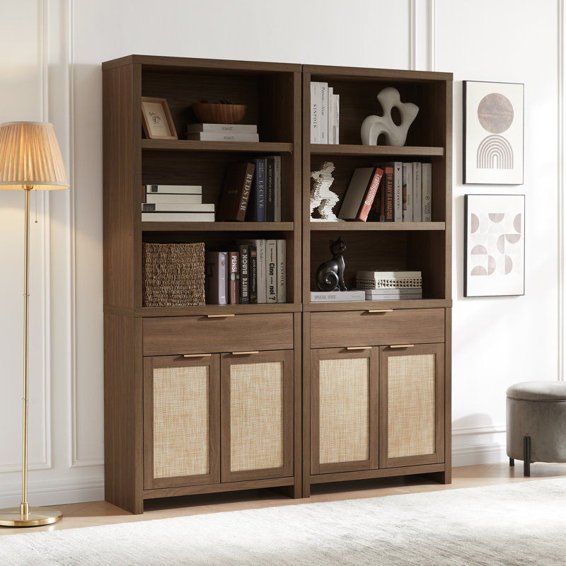 Ensemble de 2 bibliothèques de rangement Dearbhaile, Noyer spécial