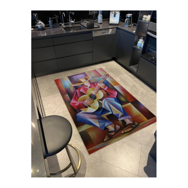Multicolored Abstract Design Guitar Playing Human Pattern Modern Decorative Carpet, Rectangle 2'4" x 4'