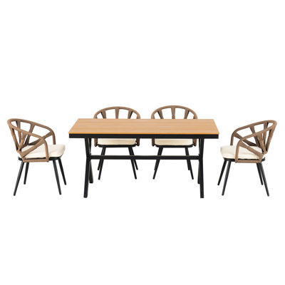 Sophisticated And Alluring Outdoor With Pe Chairs & Plastic Wood Table For Lawns