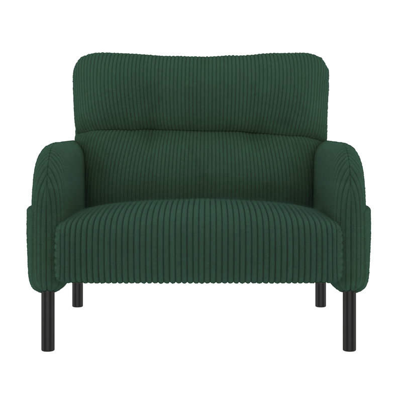 Corduroy Wide Seat Accent Chair with Side Pockets Single Chair for Living Room Bedroom, Green
