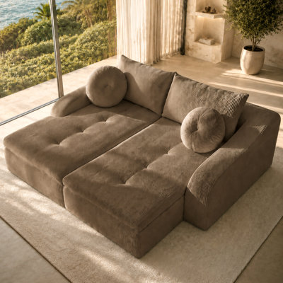 Corduroy Cloud Chaise Lounge, 1‑2‑Seat Boneless Leisure Lounger with Spring & Foam Filling, Wide Armrest and Throw Pillow, Vacuum‑Compressed No‑Assembly Sleeper Sofa for Living Room