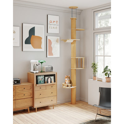  Floor-to-ceiling Cat Tree, Adjustable (89-112 Inches), Sturdy 5-tier Tower For Large Cats. Features 5.5" Scratching Posts, Hammock, Platforms. Saves Space, Enriches Indoor Play.