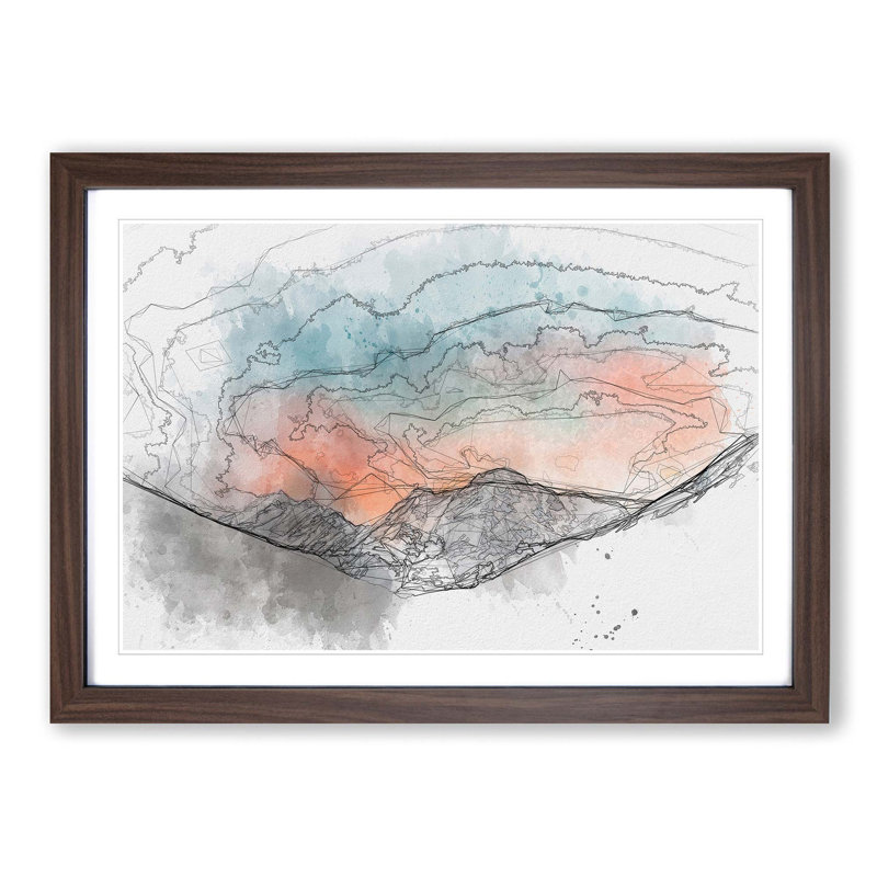 Sunrise over a Mountain in Abstract - Picture Frame Graphic Art Print, Walnut Framed, 62cm H x 87cm W x 2cm D