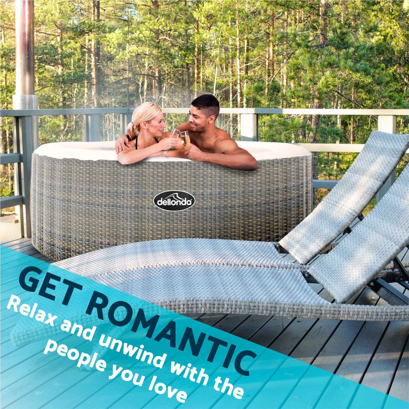 Dellonda 220V 4 Person 110 - Jet Vinyl Round Inflatable Hot Tub in Rattan Effect