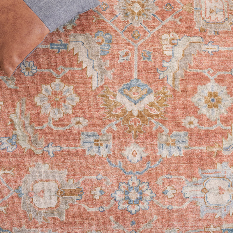 Rectangle Oriental Hand-Knotted Wool/Cotton Area Rug in Beige/Orange, Rectangle 9" x 12"