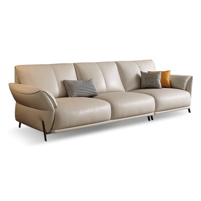 Beige Genuine Leather Modular Sofa cushion couch