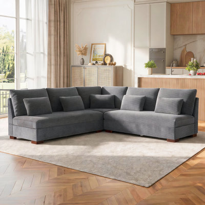 99" Wide 3-Piece Classic Corduroy Oversized Corner Sectional Sofa with Solid Wood Legs