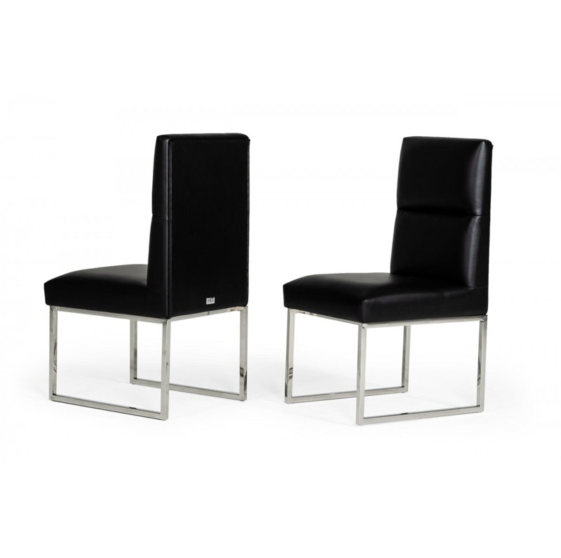 Ensemble de deux chaises d'appoint de salle à manger capitonnées en similicuir noir et argent