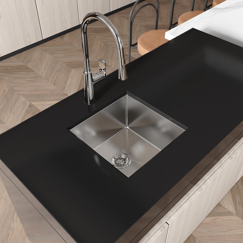 Évier de cuisine en acier inoxydable, simple cuve de 18 po x 18 po, encastré à la main en nickel brossé, avec bonde et crochet standards américains, LS-SSBR07