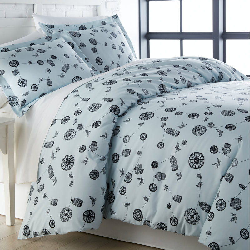 Ensemble de housse de couette Songbird Spring Collection, Housse de couette simple / simple TG et 1 taie dé, Bleu