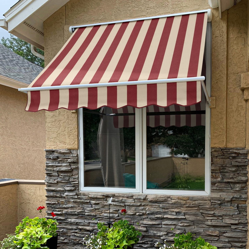 Awntech Mesa Window Retractable Awning, Burgundy/Tan Stripe, 24" H x 48" W x 24" D