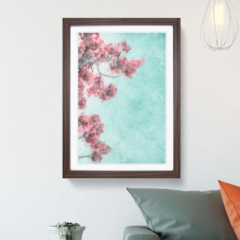 Cherry Blossom Tree Branches - Single Picture Frame Painting on MDF, Walnut Framed, 45cm H x 33cm W x 2cm D