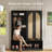 Elegant Farmhouse Hall Tree with Rattan Doors - 4-in-1 Entryway Storage Bench with Shoe Cabinet and Hooks, Walnut Finish-2141038369