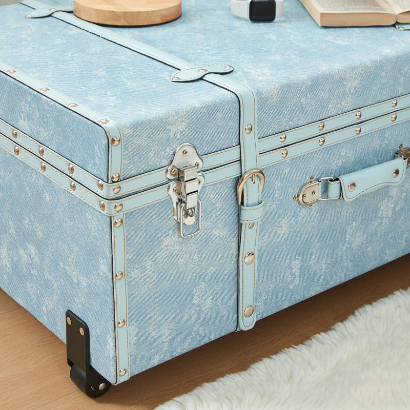 Coffre de rangement texturé avec roulettes - motif marbré, Bleu jeans