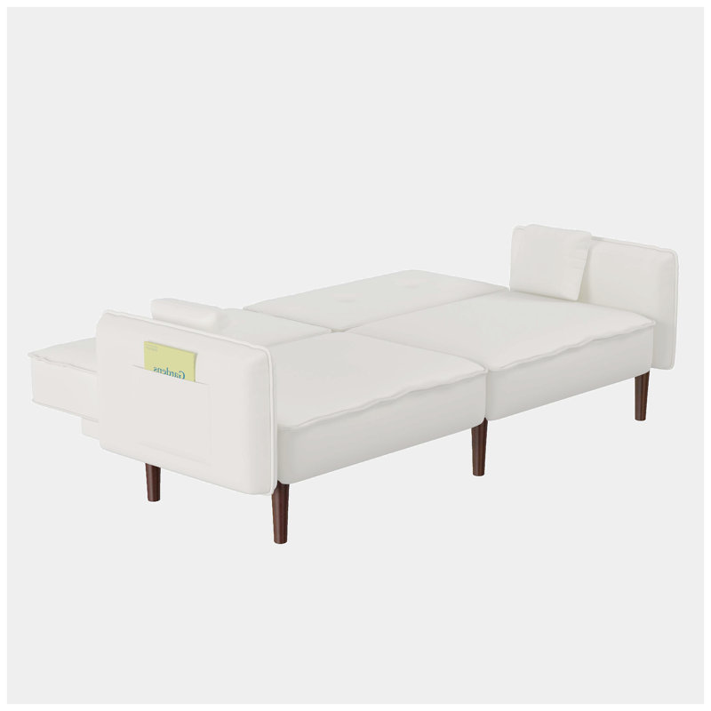 Canapé-lit à accoudoirs encastrés 75 po Gismondine, 100 % polyester blanc