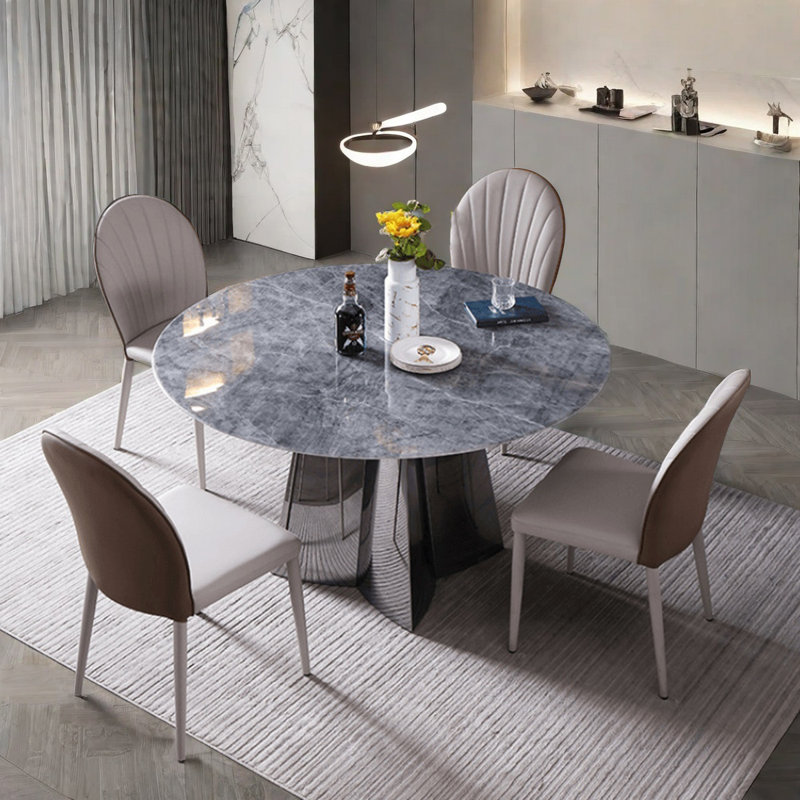 Modern Round Microlite Stone Dining Table Sets, 29.5" H x 43.3" L x 43.3" W