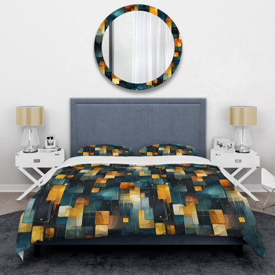 Ensemble de housse de couette Yellow And Teal Abstract Geometric Fusion II