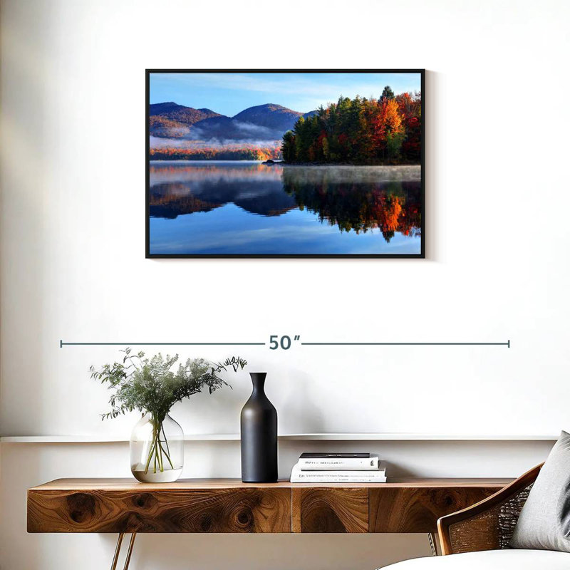 Réflexion du lac Vermont, Cadre flottant noir, 31 po x 21 po